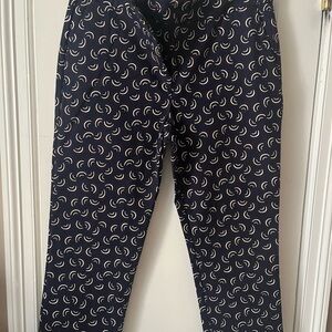 Boden blue Geo Richmond 7/8 Trouser pants navy with White and maroon Pattern